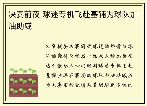 决赛前夜 球迷专机飞赴基辅为球队加油助威